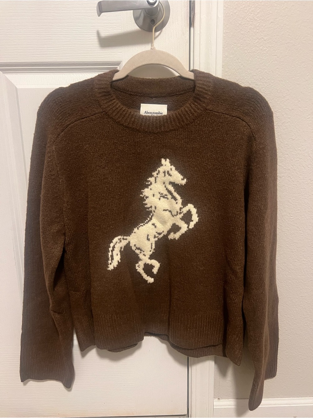 Abercrombie & Fitch Brown Crewneck Sweater with Cream Horse